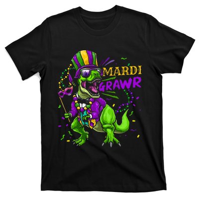 Mardi Gras Dabbing T Rex Dinosaur Mardi Grawr Bead Costume T-Shirt