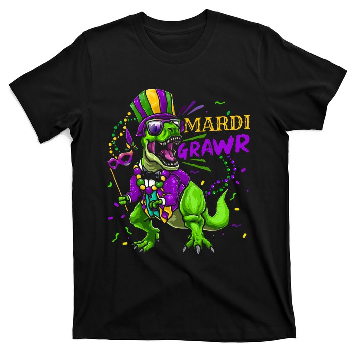 Mardi Gras Dabbing T Rex Dinosaur Mardi Grawr Bead Costume T-Shirt