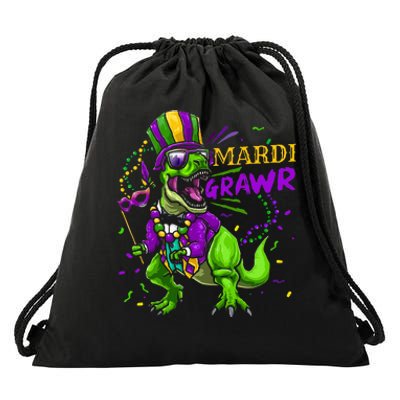 Mardi Gras Dabbing T Rex Dinosaur Mardi Grawr Bead Costume Drawstring Bag