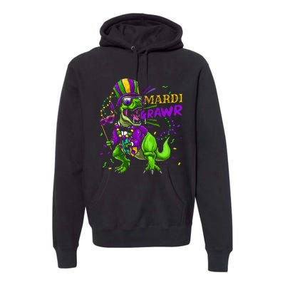 Mardi Gras Dabbing T Rex Dinosaur Mardi Grawr Bead Costume Premium Hoodie