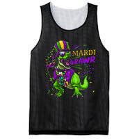 Mardi Gras Dabbing T Rex Dinosaur Mardi Grawr Bead Costume Mesh Reversible Basketball Jersey Tank