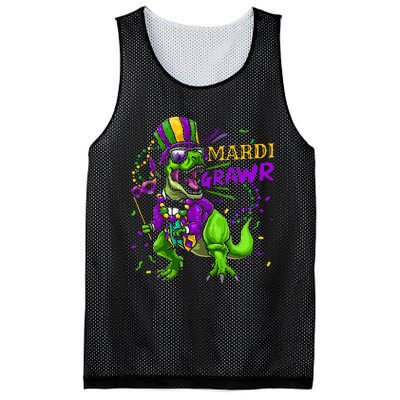 Mardi Gras Dabbing T Rex Dinosaur Mardi Grawr Bead Costume Mesh Reversible Basketball Jersey Tank