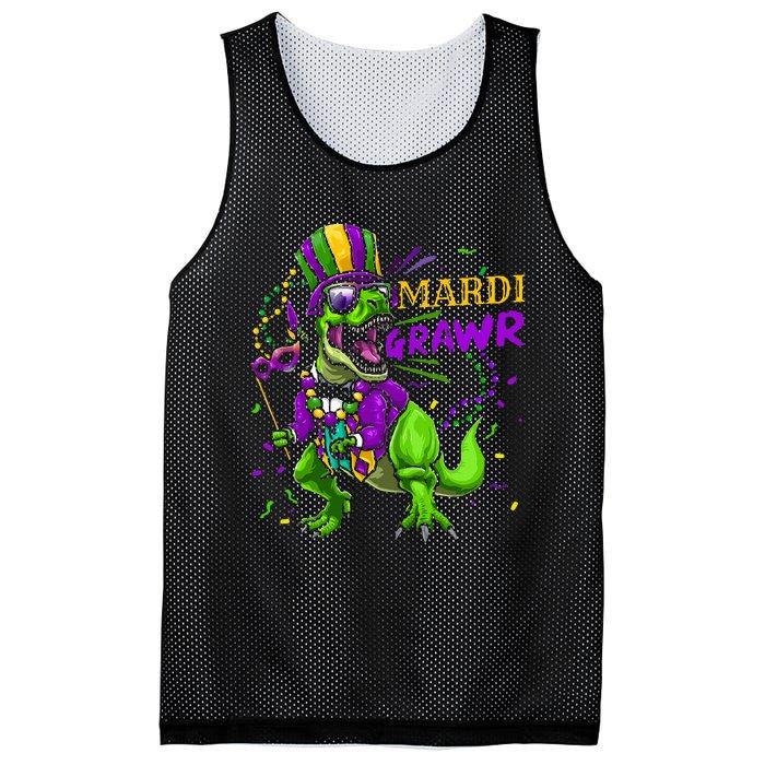 Mardi Gras Dabbing T Rex Dinosaur Mardi Grawr Bead Costume Mesh Reversible Basketball Jersey Tank