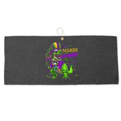 Mardi Gras Dabbing T Rex Dinosaur Mardi Grawr Bead Costume Large Microfiber Waffle Golf Towel