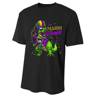 Mardi Gras Dabbing T Rex Dinosaur Mardi Grawr Bead Costume Performance Sprint T-Shirt