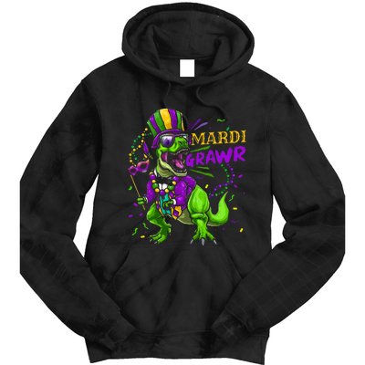 Mardi Gras Dabbing T Rex Dinosaur Mardi Grawr Bead Costume Tie Dye Hoodie