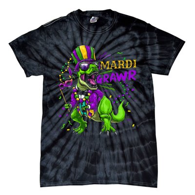 Mardi Gras Dabbing T Rex Dinosaur Mardi Grawr Bead Costume Tie-Dye T-Shirt