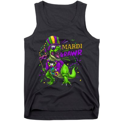 Mardi Gras Dabbing T Rex Dinosaur Mardi Grawr Bead Costume Tank Top