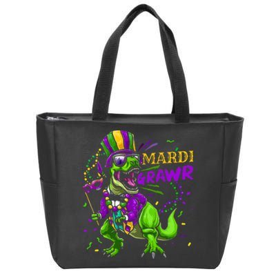 Mardi Gras Dabbing T Rex Dinosaur Mardi Grawr Bead Costume Zip Tote Bag