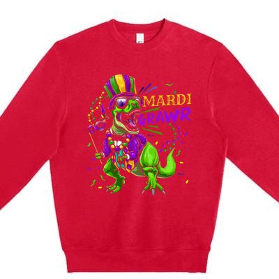 Mardi Gras Dabbing T Rex Dinosaur Mardi Grawr Bead Costume Premium Crewneck Sweatshirt