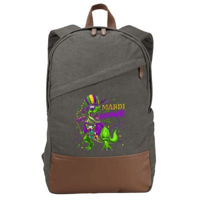 Mardi Gras Dabbing T Rex Dinosaur Mardi Grawr Bead Costume Cotton Canvas Backpack