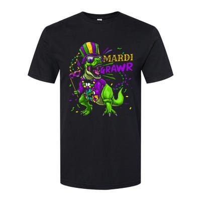 Mardi Gras Dabbing T Rex Dinosaur Mardi Grawr Bead Costume Softstyle CVC T-Shirt