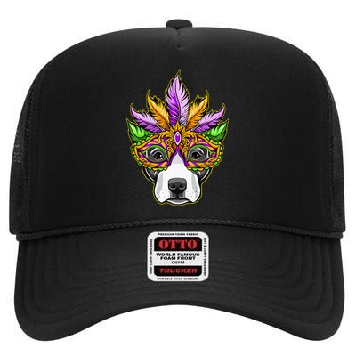 Mardi Gras Dog Mask Pitbull Funny Party Carnival Gift High Crown Mesh Back Trucker Hat