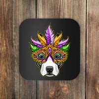 Mardi Gras Dog Mask Pitbull Funny Party Carnival Gift Coaster