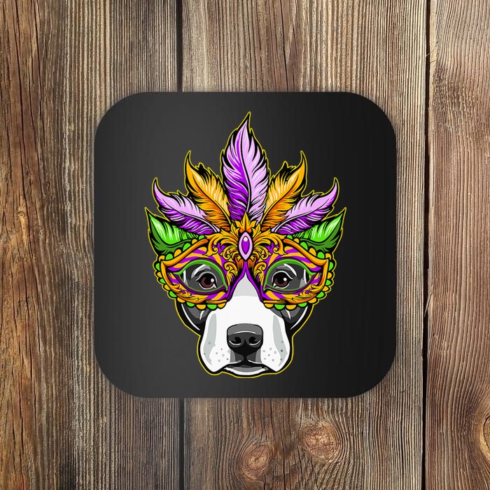 Mardi Gras Dog Mask Pitbull Funny Party Carnival Gift Coaster