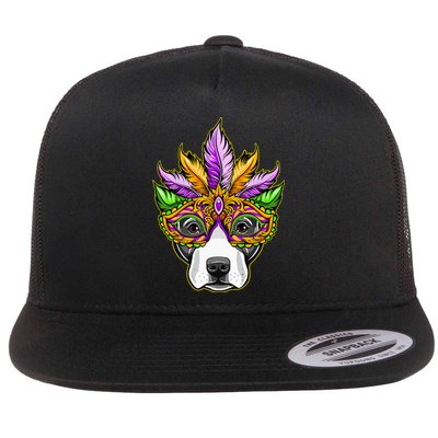 Mardi Gras Dog Mask Pitbull Funny Party Carnival Gift Flat Bill Trucker Hat