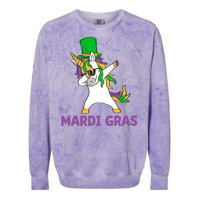 Mardi Gras Dabbing Unicorn Carnival Colorblast Crewneck Sweatshirt