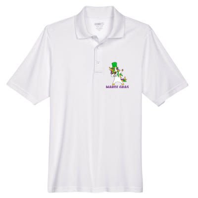 Mardi Gras Dabbing Unicorn Carnival Men's Origin Performance Piqué Polo