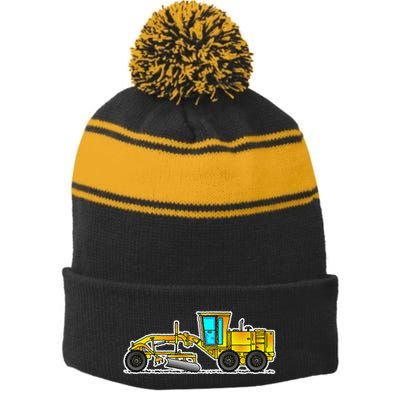 Motor Grader Design Road Grader And Blade Art Stripe Pom Pom Beanie