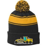 Motor Grader Design Road Grader And Blade Art Stripe Pom Pom Beanie