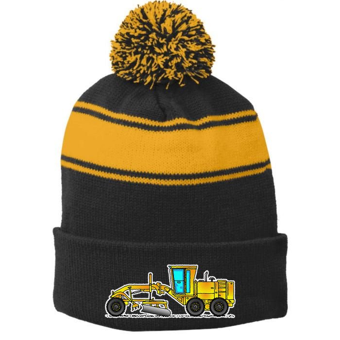 Motor Grader Design Road Grader And Blade Art Stripe Pom Pom Beanie