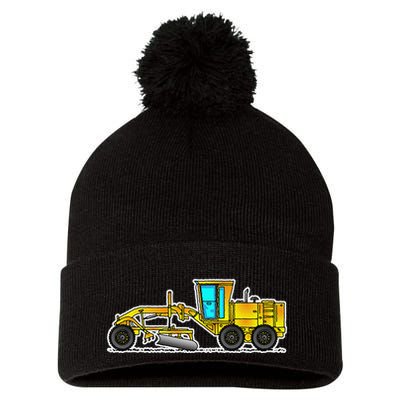 Motor Grader Design Road Grader And Blade Art Pom Pom 12in Knit Beanie