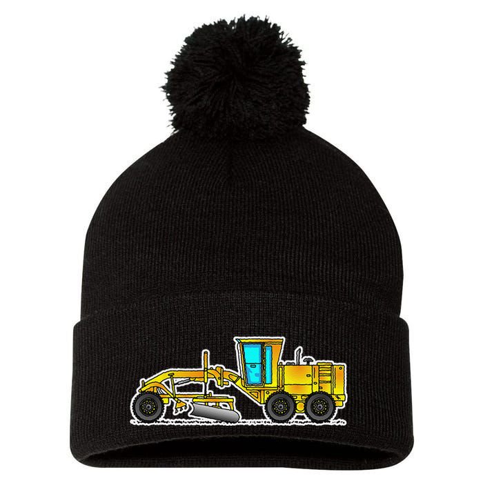 Motor Grader Design Road Grader And Blade Art Pom Pom 12in Knit Beanie