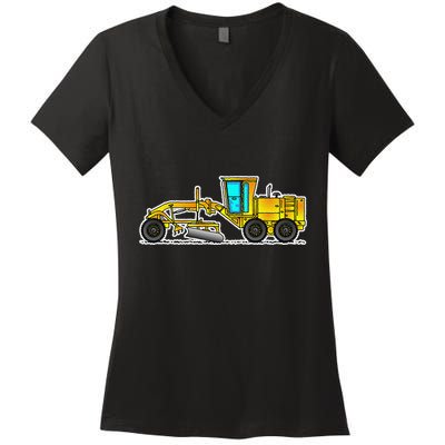 Motor Grader Design Road Grader And Blade Art Women's V-Neck T-Shirt