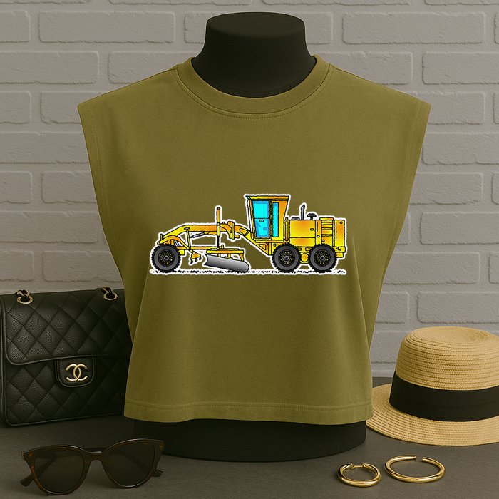 Motor Grader Design Road Grader And Blade Art Garment-Dyed Women's Muscle Tee