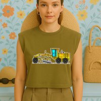 Motor Grader Design Road Grader And Blade Art Garment-Dyed Women's Muscle Tee