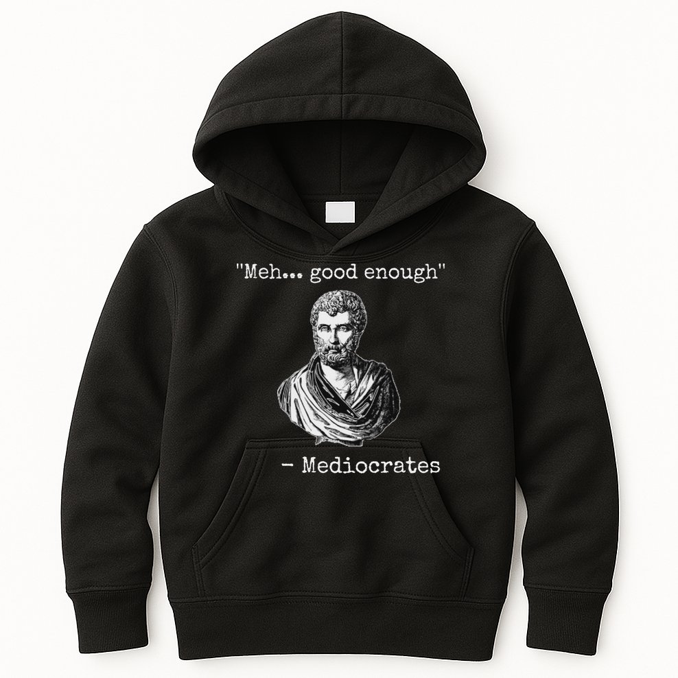Meh Good Enough Mediocrates Demotivational Quote Kids Hoodie