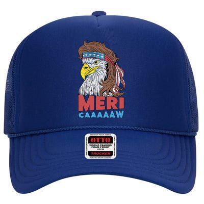 Merigiftcaaaaaw Gift Eagle Mullet 4th Of July Usa American Flag Gift High Crown Mesh Back Trucker Hat