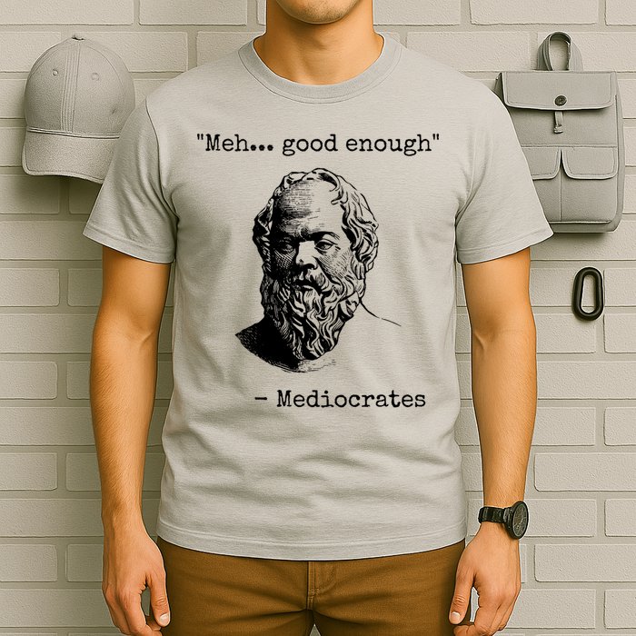 Meh Good Enough Funny Mediocrates Sarcastic Greek Philosophy T-Shirt