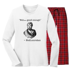 Meh Good Enough Mediocrates Demotivational Quote Women's Long Sleeve Flannel Pajama Set 