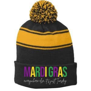 Mardi Gras Everywhere Else Its Just Tuesday Stripe Pom Pom Beanie