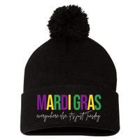 Mardi Gras Everywhere Else Its Just Tuesday Pom Pom 12in Knit Beanie