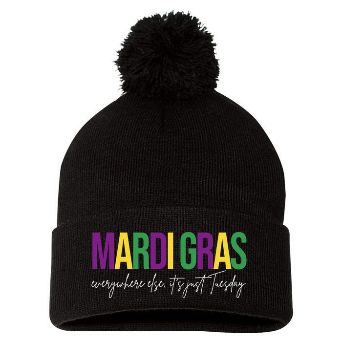 Mardi Gras Everywhere Else Its Just Tuesday Pom Pom 12in Knit Beanie