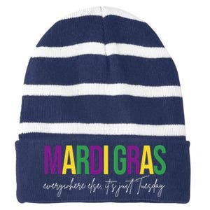 Mardi Gras Everywhere Else Its Just Tuesday Striped Beanie with Solid Band