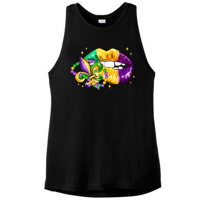 Mardi Gras Festive Lips Ladies PosiCharge Tri-Blend Wicking Tank