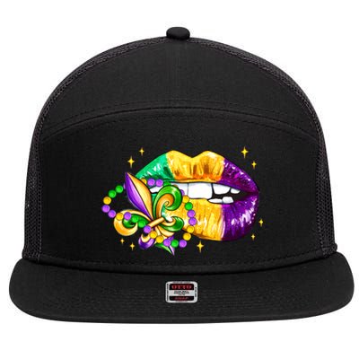 Mardi Gras Festive Lips 7 Panel Mesh Trucker Snapback Hat