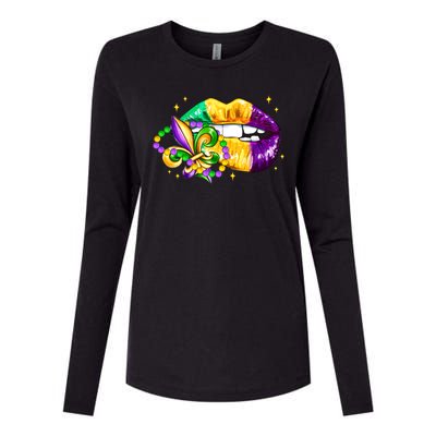 Mardi Gras Festive Lips Womens Cotton Relaxed Long Sleeve T-Shirt