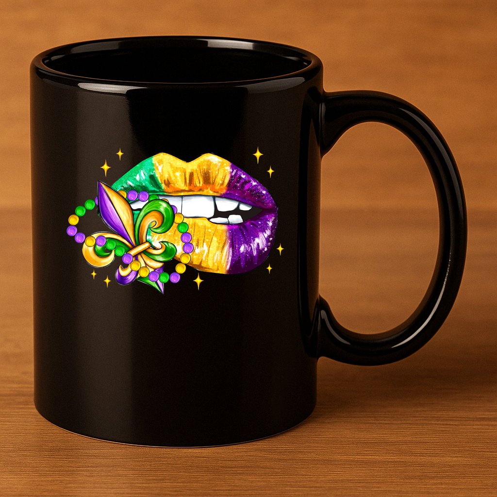Mardi Gras Festive Lips 11oz C Handle Ceramic Mug