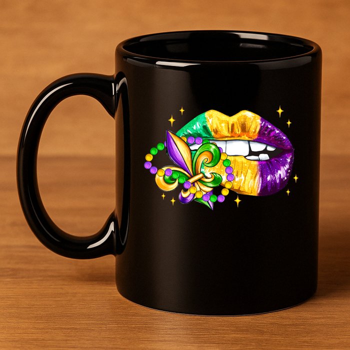 Mardi Gras Festive Lips 11oz C Handle Ceramic Mug