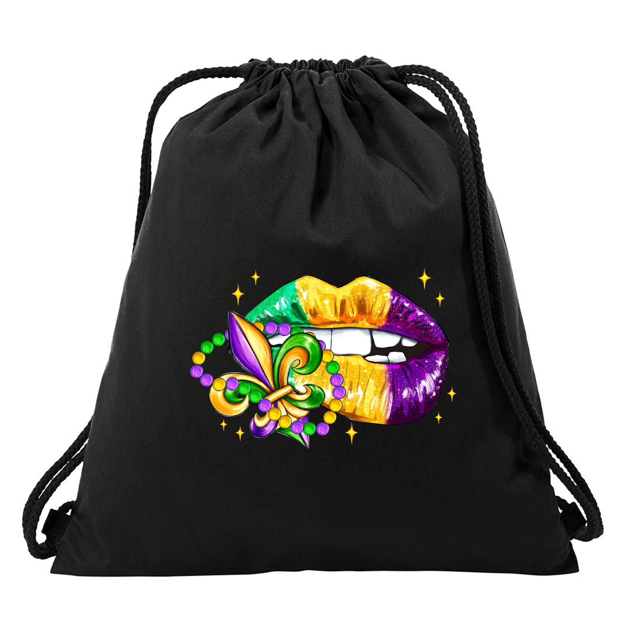 Mardi Gras Festive Lips Drawstring Bag