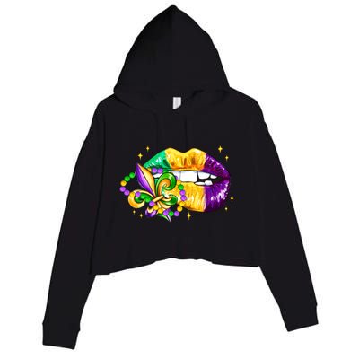 Mardi Gras Festive Lips Crop Fleece Hoodie