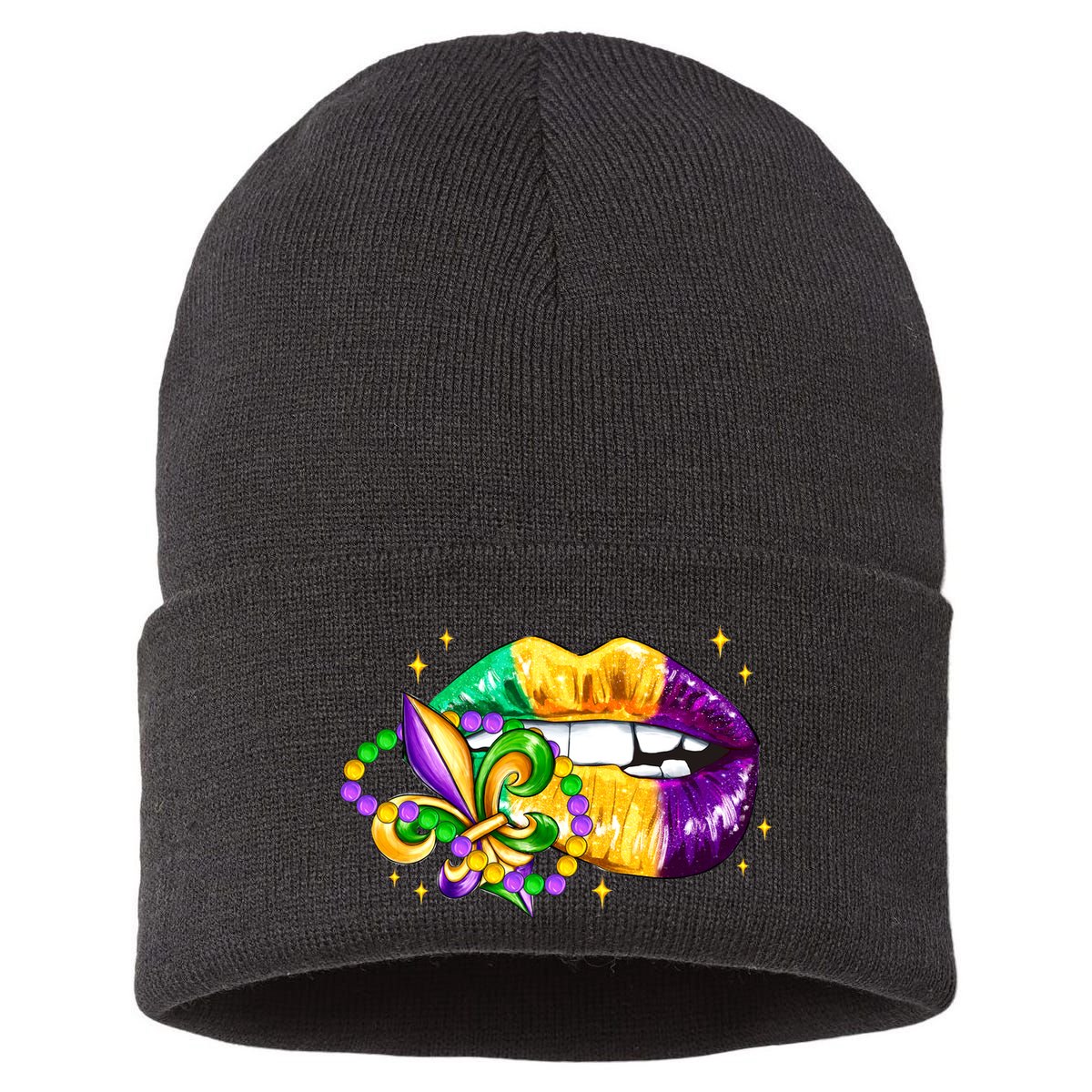 Mardi Gras Festive Lips Sustainable Knit Beanie