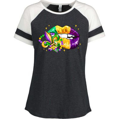 Mardi Gras Festive Lips Enza Ladies Jersey Colorblock Tee