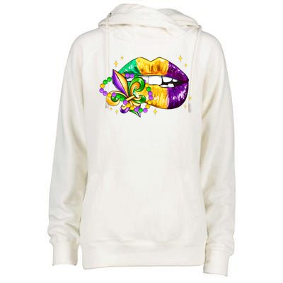 Mardi Gras Festive Lips Womens Funnel Neck Pullover Hood