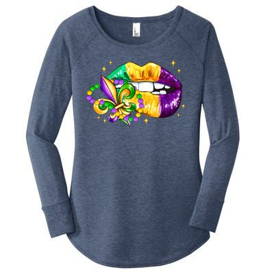 Mardi Gras Festive Lips Women's Perfect Tri Tunic Long Sleeve Shirt