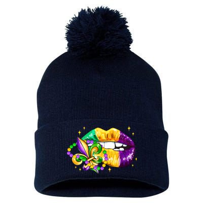 Mardi Gras Festive Lips Pom Pom 12in Knit Beanie